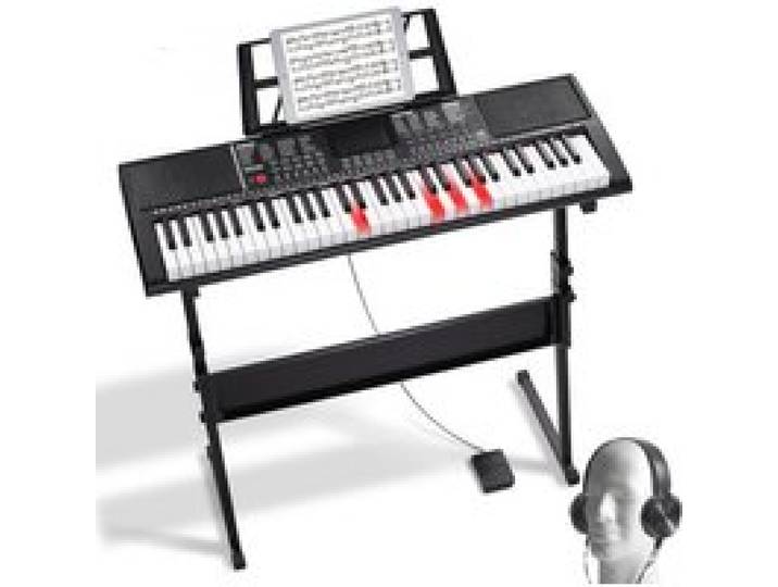 VEVOR Clavier Piano Numérique, 61 Touches, Piano à Clavier Électrique Portable, Support, 600 Tons, 500 Rythmes, Haut-parleurs Intégrés, Pédale de Sustain, Casque, Microphone, USB MIDI, pour Débutants