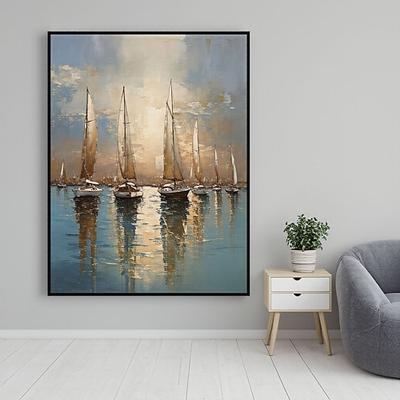 Handgemaltes Segelbootbild, abstrakte Meereslandschaft, strukturierte Acryl-Ölmalerei, strukturierte Segelboote, Wandkunst, abstrakte Ozeankunst