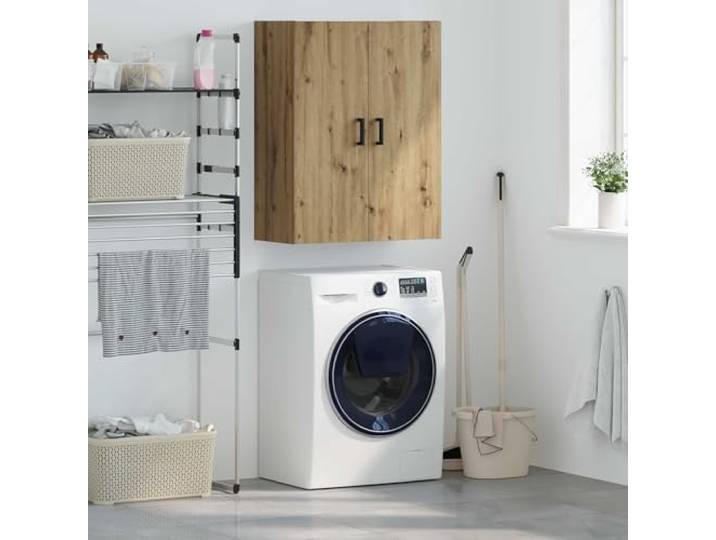 RJPLMFV Wandschrank, Eiche, 90 cm Holzwerkstoff, Metallgriffe, geräumige Regale, für Wohnzimmer und Büro