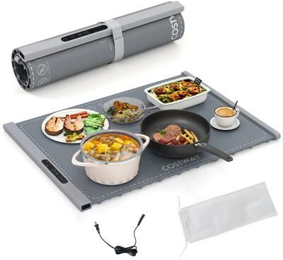 Costway Food Warming Mat Rollable and Portable Electric Warming Tray with Fasting Heating-Gray
