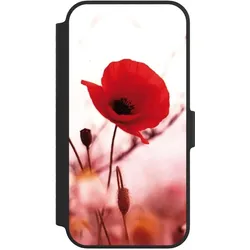 Nivocase Klapphülle für Apple iPhone 14 Handyhülle aus Kunst Leder NIVOflip schwarz Blume Mohnblume Sommer (Apple iPhone 14), Smartphone Hülle, Schwarz