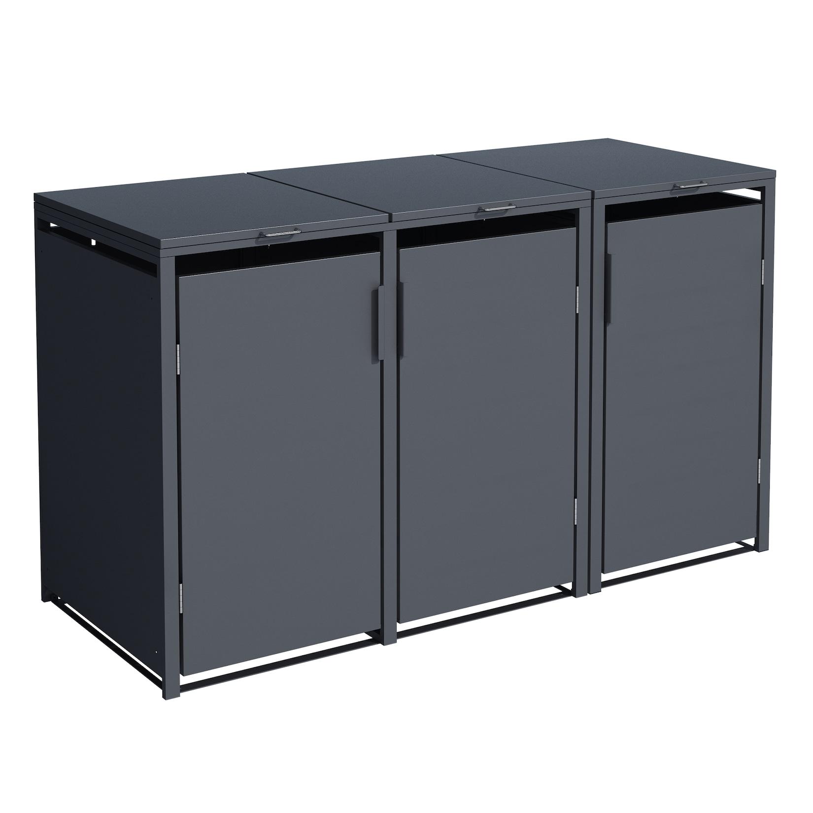 Mülltonnenbox MÜNCHEN 175x62x102cm für 3x KLEINE Tonnen 120 Liter, Stahl anthrazit