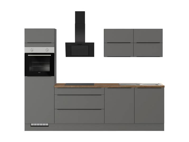 Impuls Küchenleerblock IP 3150, Graphit, 3 Schublade(n) Schubladen, nur wie online abgebildet bestellbar, 280 cm, Goldenes M, Made in Germany, RAL Testat, Pefc, vormontierter Korpus, seitenverkehrt erhältlich, höhenverstellbare Füße, Anti-Fingerprint, Küchen, Küchenzeilen & Küchenblöcke, Küchenzeilen ohne Geräte