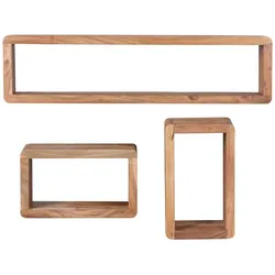 KADIMA DESIGN Design Wandregal 3er Set BOHA Massiv Holzregale Akazie Landhausstil, Rustikales Wandregal-Set Holz, Hängeregal Viereckig Echtholz, Wand-Regale,