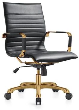 LeisureMod Harris Ribbed Ergonomic Adjustable Office Chair - Gold Frame, Swivel, Lumbar Support, Desk Chair
