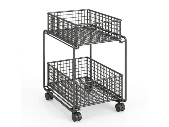 XXAD553TY Essen Rollbarer Küchen-Aufbewahrungswagen, bewegliches Gemüse und Obstkorb-Organizer-Regal(Schwarz,Groß)