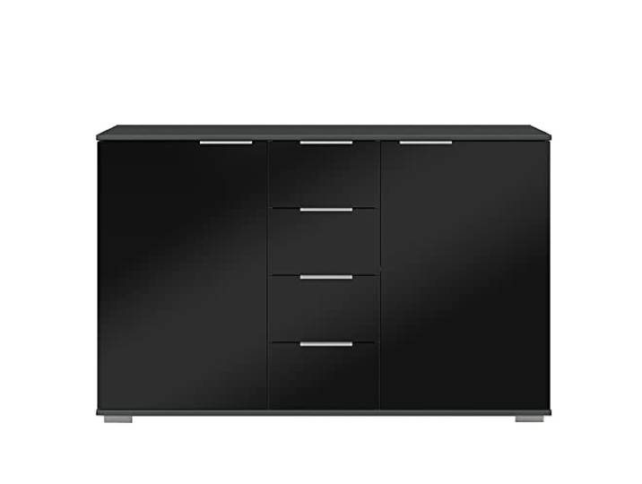 Lomadox Schlafzimmer Sideboard in Graphit mit schwarzem Glas, B/H/T ca. 130/83/41 cm