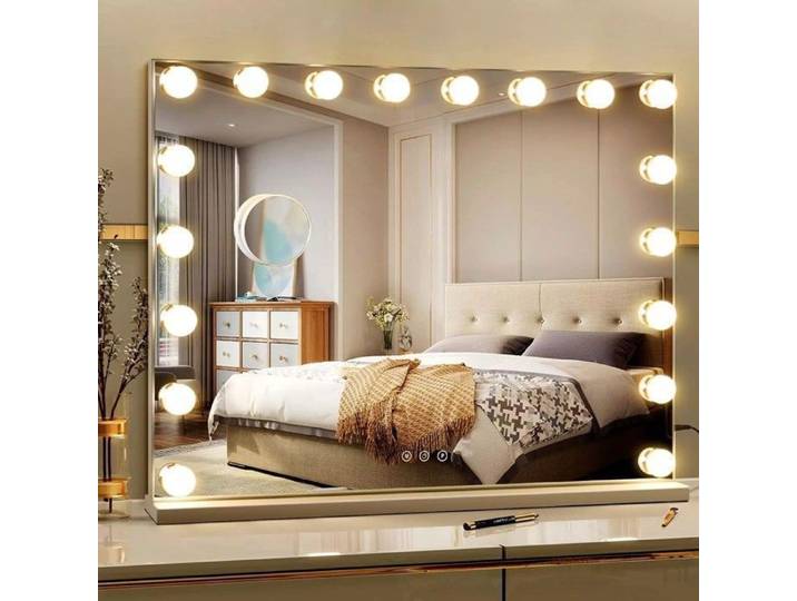 Miroir Lumineux Maquillage Hollywood Miroir Lumineux Contrôle Tactile Luminosité Réglable 18 Ampoules LED 80 x 60 cm