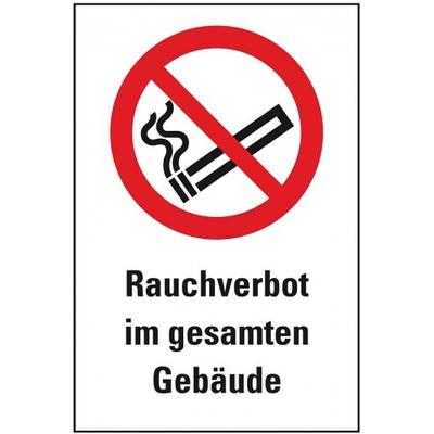 Schild I Verbots-Kombischild Rauchverbot im gesamten Gebäude, Kunststoff, 200x300mm, ASR A1.3, DIN EN ISO 7010 P002