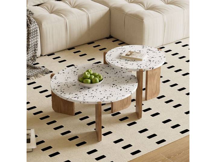 Table basse gigogne Style scandinave Table d'appoint de salon 70x70x35cm+50x50x45.5cm Blanc bois