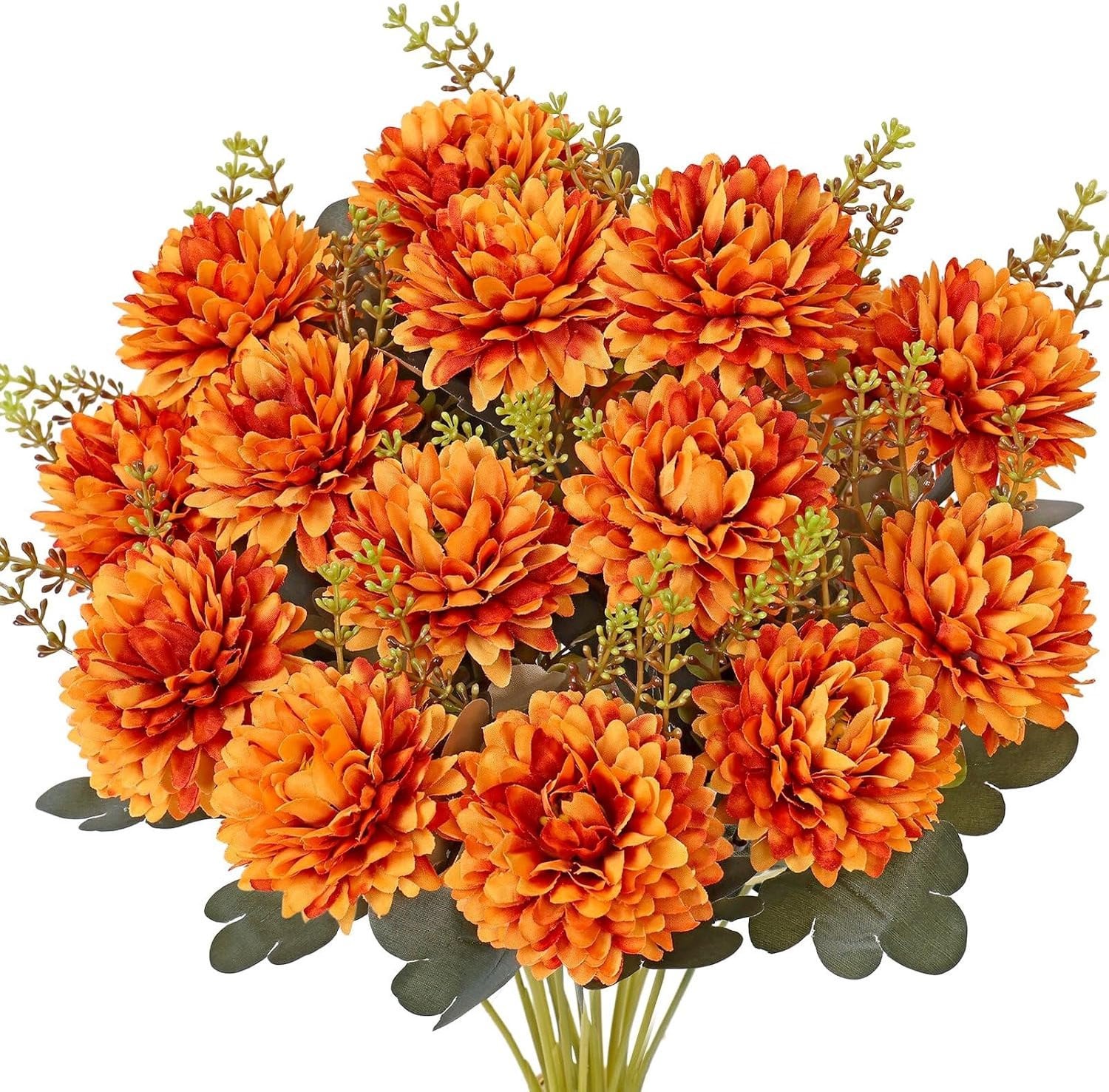 ServiceTopper Oranje Chrysant Kunstbloemen Herfstdecoratie 39 cm - 2 stuks