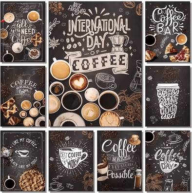 Inspire Curations Vintage Coffee Chalkboard Canvas Poster Nordic Cafe Kitchen Wall Art Decor 4 20x30cm No Frame