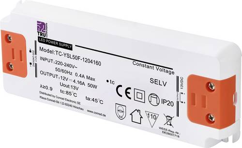 TRU COMPONENTS TC-YSL50F-1204160 LED-Trafo Konstantspannung 50W 4.16A 12 V/DC Möbelzulassung, Überspannung, Montage auf