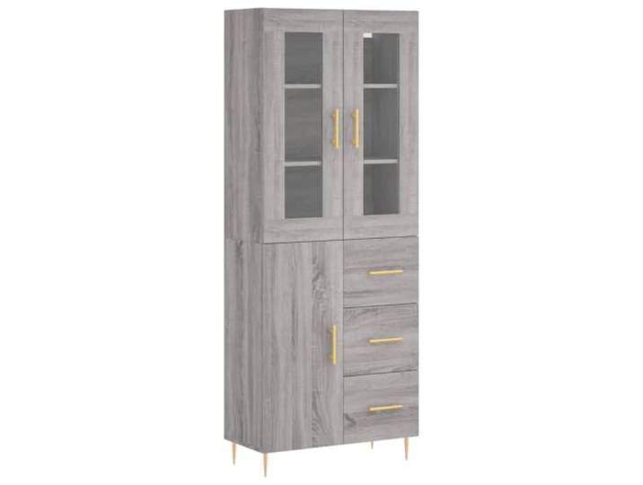 Highboard Grau Sonoma 69,5x34x180 cm Holzwerkstoff Schrank Stauraum Metallfüße, glatte Oberfläche, feuchtigkeitsbeständig, mit Wandhalterung, viel Stauraum