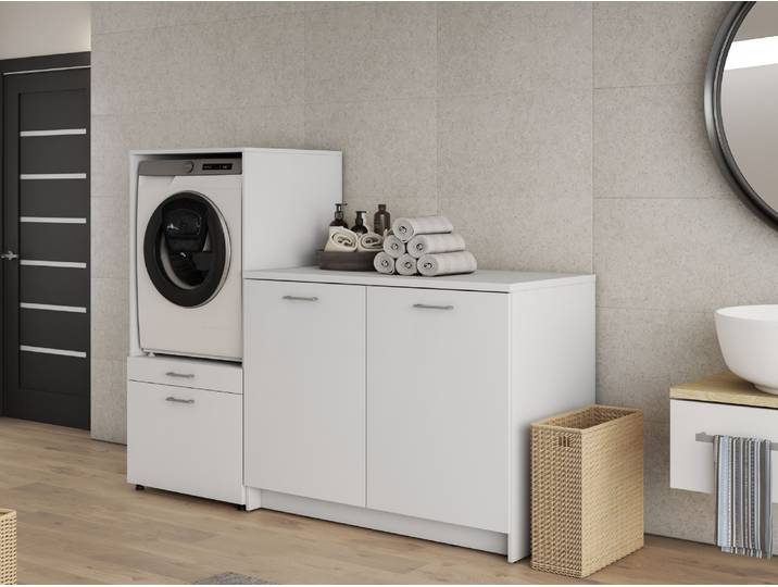 Armoire WASHING 1 machine avec meuble bas blanc