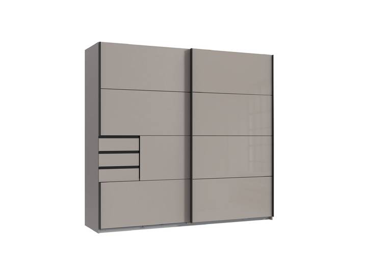 Schwebetürenschrank grau mit Glasfront - 225 cm - SAIGON