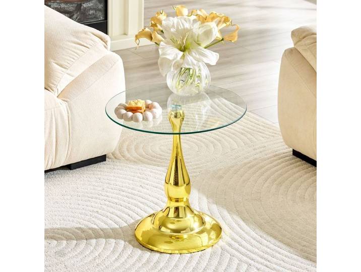 Table basse - SOGEU - Modèle compact - Plateau verre trempé - Socle métal doré - Ø50 x H51 5 cm