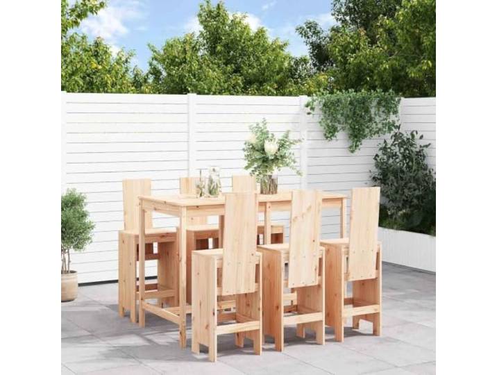 WDGJJFECNMUEHI Bois de pin massif Table de bar Rustique Brun 7 Pieces Ensemble de bar de jardin 7 pcs Table et tabourets Bois de pin massif Meuble exterieur avec dossier repose-pieds pour patio