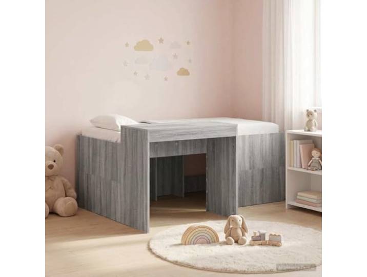 RJPLMFV Hochbett für Kinder, integrierter Schreibtisch, Holz, Sonoma, Grau Robuster Lattenrost, modernes Design, einfache Montage, Matratze nicht im Lieferumfang enthalten