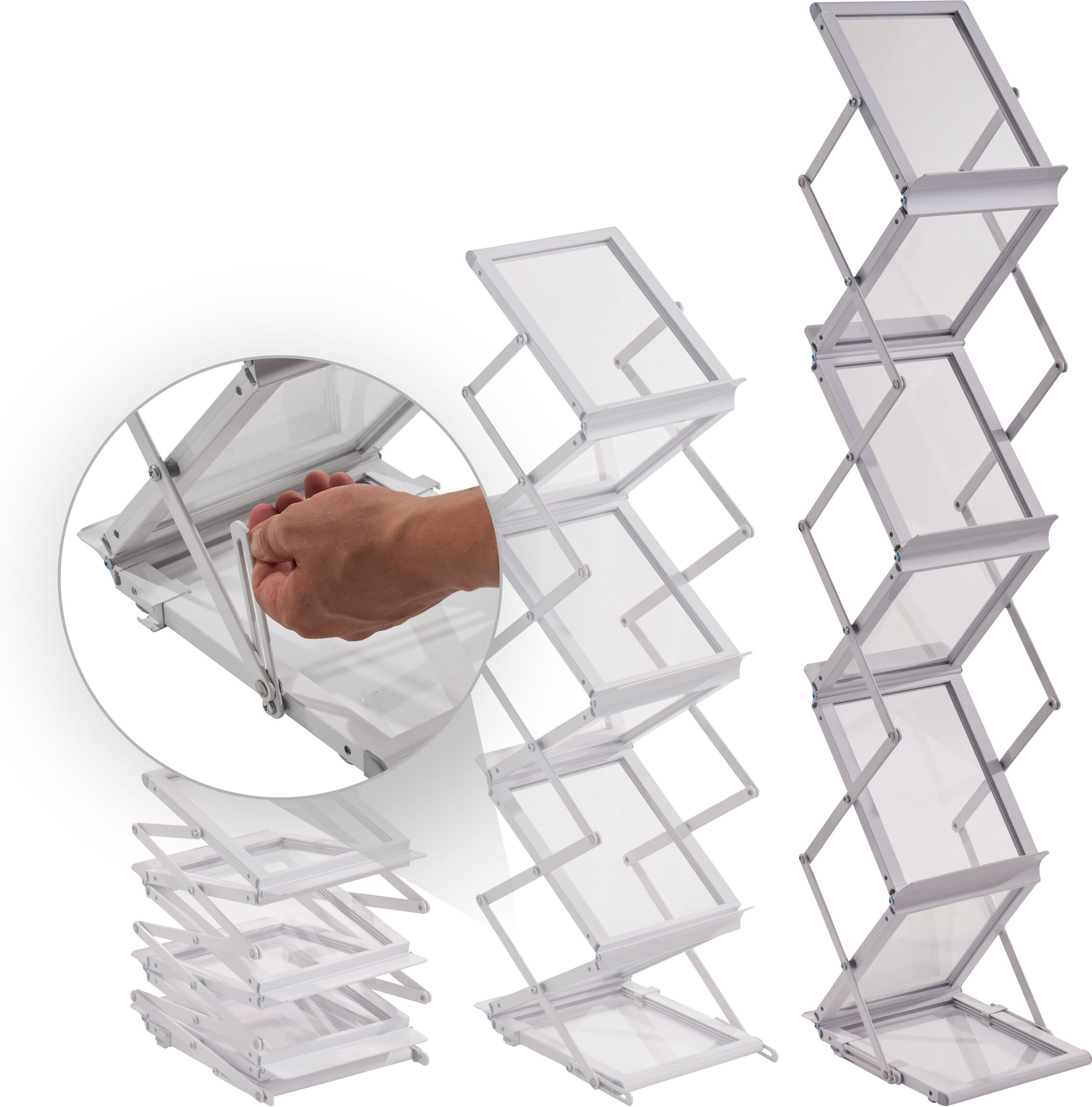 1 Expositor folletos plegable BOSTON 6 x A5 con maletín, blanco A5    blanco    con maletín, aluminio, PS