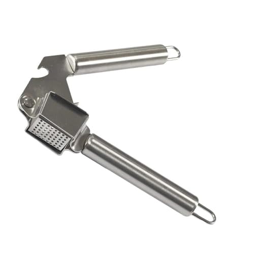 COOK CONCEPT KU6653 Handmatige knoflookpers van roestvrij staal met flessenopener, Zilver
