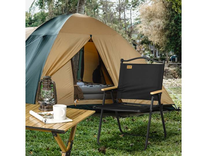 Outsunny Chaise Camping Pliante Noir Tissu Oxford Acier