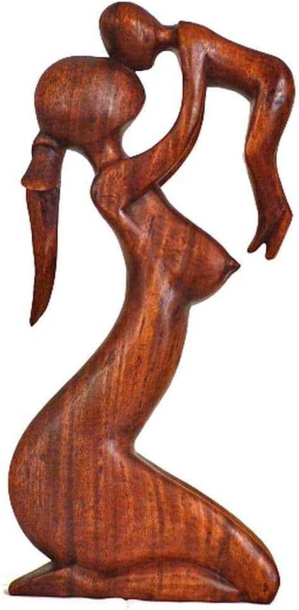 Handgesneden Houten Moeder Beeld uit Bali - Abstract Suarhout Woondecoratie - Bruin
