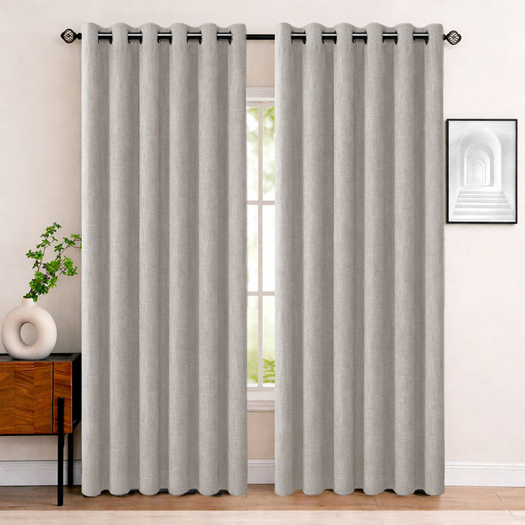 Aspire Homeware Linen 100% Blackout Curtain Pair for Hotel Style Bedroom Comfort Beige 168cm Width x 228cm Drop