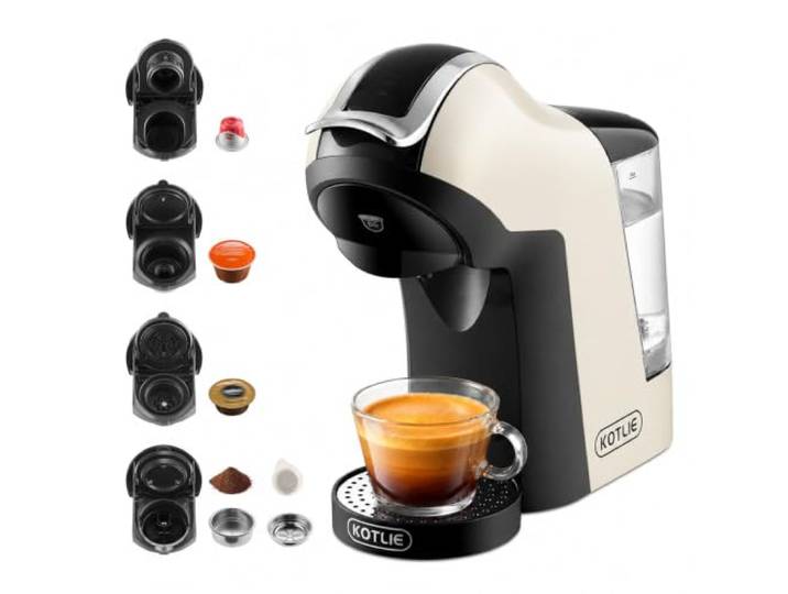 KOTLIE 308B Kapselkaffeemaschine, für Nespresso/DG/MIO/Pulver & ESE(44mm) kaffeemaschine 5 in 1, Büro & Apartment, 3 Temperaturen, 7 Wassermengen,1L Wassertank, 1400 W, schwarz