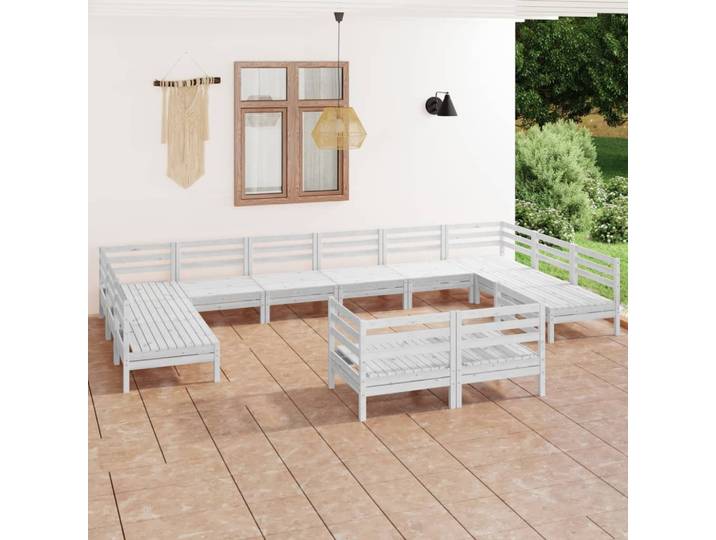 vidaXL 12-tlg. Garten-Lounge-Set Weiß Massivholz Kiefer
