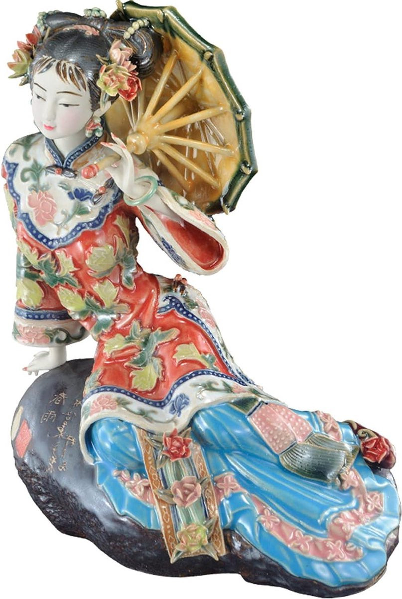 Abstracte Shi Wan Porseleinen Vrouwensbeeldje - Moderne Chinese Keramische Decoratie - Multicolor