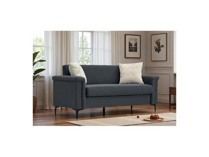 LuxusKollektion 2-Sitzer Sofa 2 Sitzer Leinen Kleine Räume Wohnung Büro Dunkelgrau-1 1