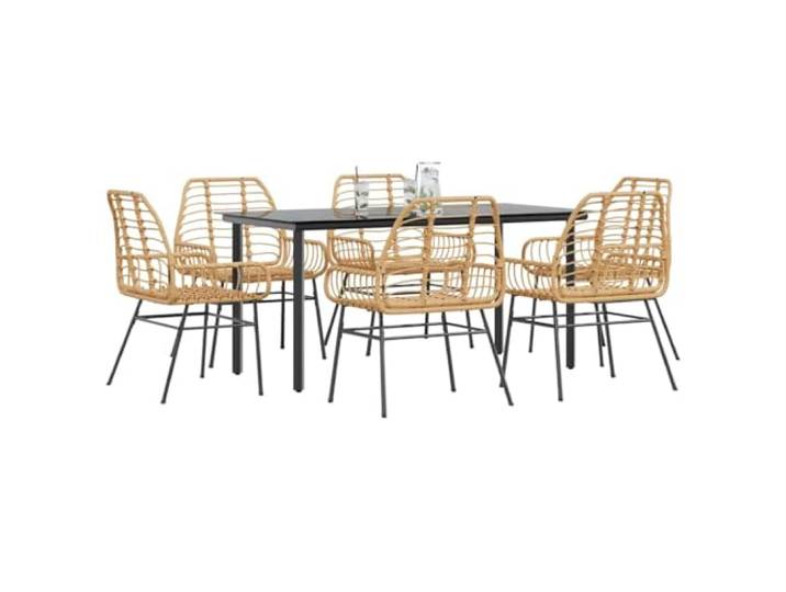 HEFZGDB 7-teiliges Garten-Esszimmerset aus Polyrattan mit Glasplatte, Braunes PE-Rattan und Stahlgestell, 4 Stühle und 1 Tisch für Terrasse, Langlebig und Wetterbeständig, Outdoor