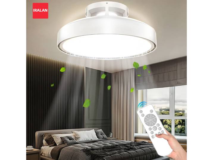 Plafonnier sans pales IRALAN avec télécommande via application, ventilateur de plafond LED dimmable avec lumière pour salon, chambre à coucher, chambre d'enfant