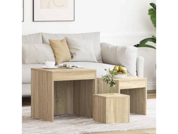 HEFZGDB Satztisch-Set 3-TLG. Sonoma-Eiche Holzwerkstoff Beistelltische modern vielseitig platzsparend für Wohnzimmer Schlafzimmer Nachttisch mit Größenunterschied