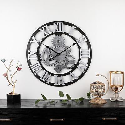 Europäische Retro-Wanduhr aus Holz, goldene römische Zahnraduhr, dekorative Luxus-Klassiker-Quarzuhr, modernes Design für Heimdekor-Wanduhren, 58 cm
