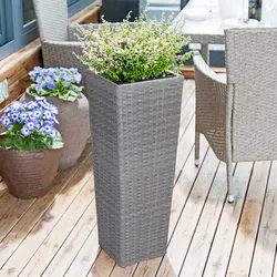 Casaria Blumenkasten Polyrattan 80x30x30cm 61x24,5x24,5cm 41x21x21cm 3er Set grau