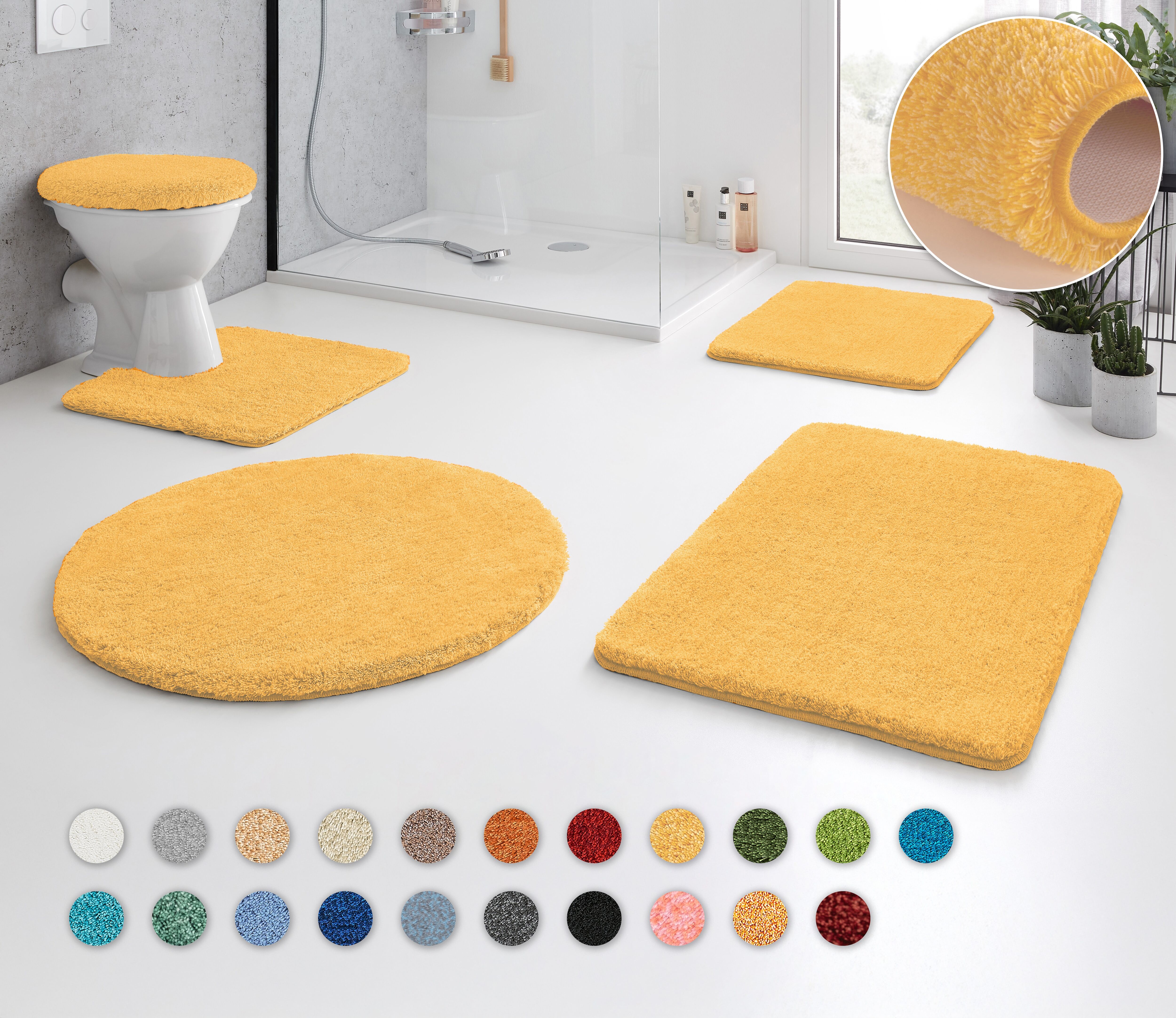 Badematte KLEINE WOLKE "RELAX, Badvorleger, Badezimmer Teppich", orange (mimose), H:30mm, Polyacryl, Badematten, Badematte, Badteppich, meliert, rechteckig, rund & als Set erhältlich