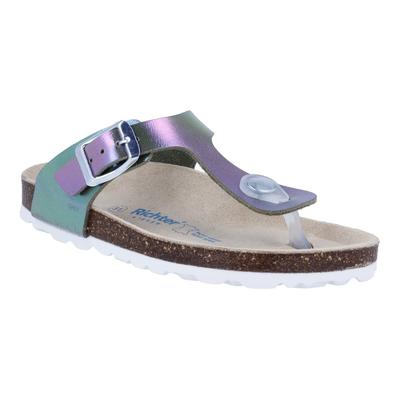 Zehentrenner RICHTER "Bio", Mädchen, Gr. 39, ice, Lederimitat, leicht glänzend, metallic, Schuhe Zehentrenner, Sandale, Sommerschuh, Größenschablone zum Download, mit WMS