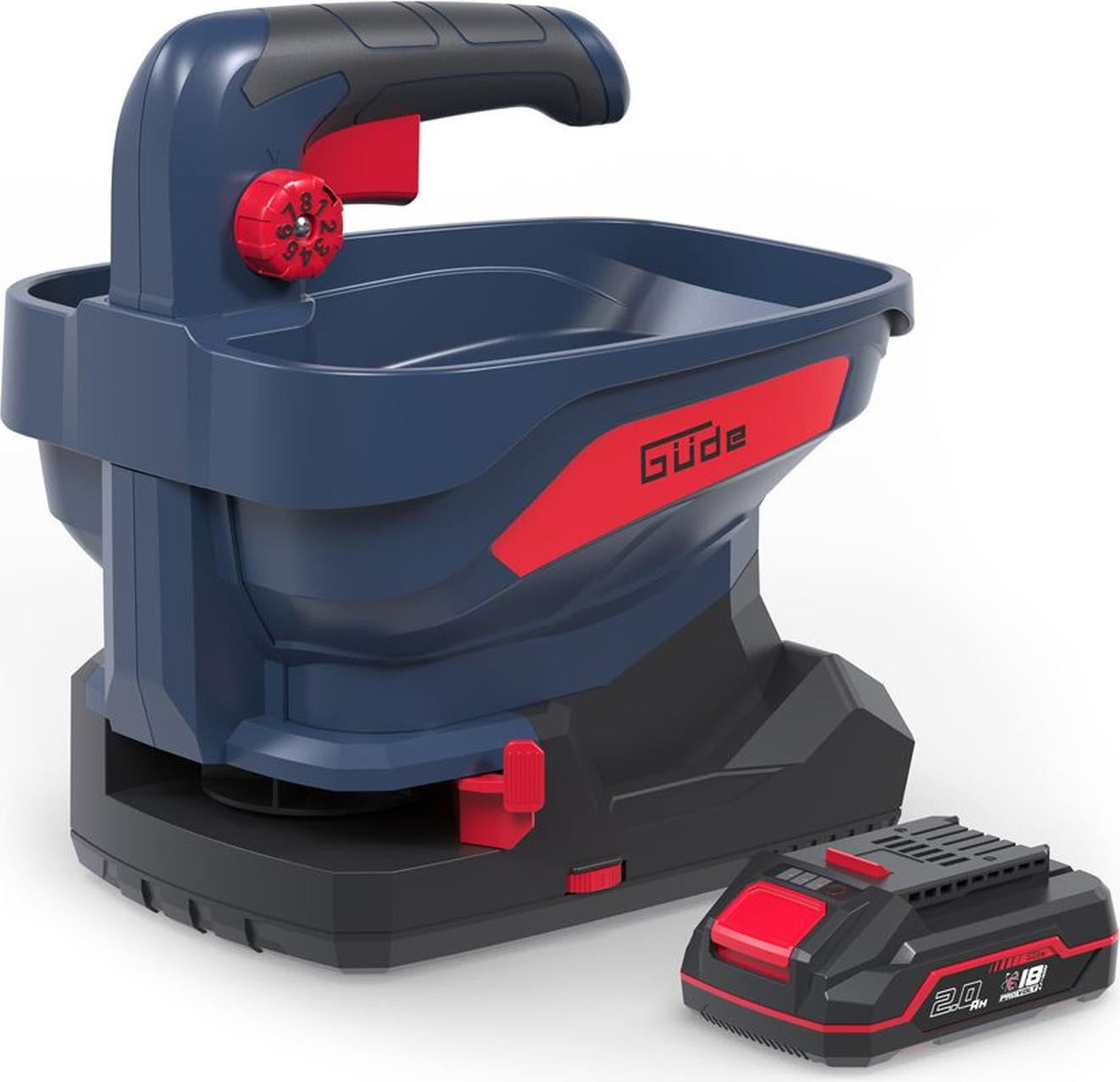 Güde Accu-universeelstrooier voor zaden en strooizout model GUS 18-201-05 inclusief 2 Ah accu en oplader