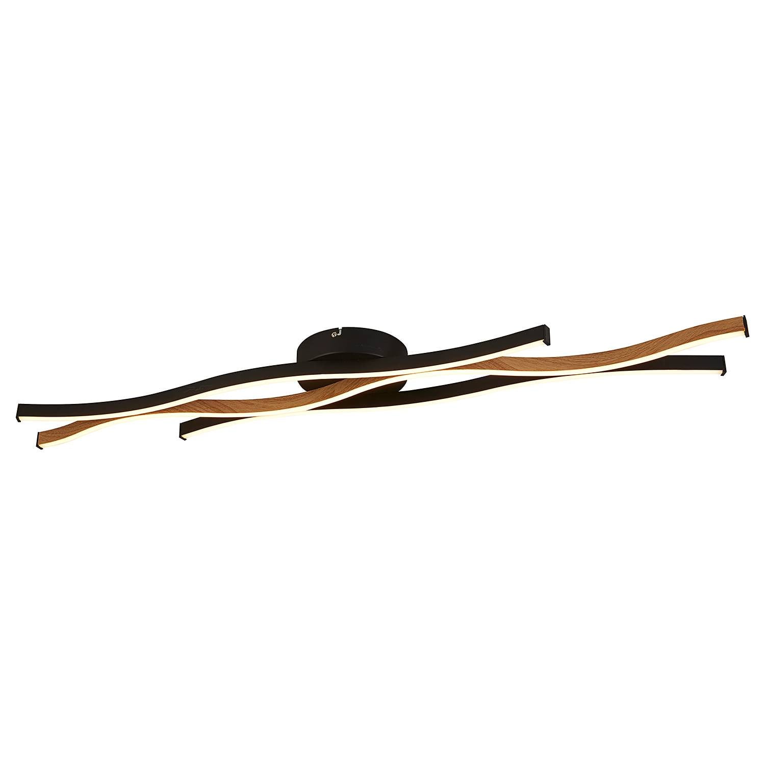 Searchlight Bloom LED Plafondlamp zwart met hout, B: 16 cm, D: 38 cm, H: 108 cm