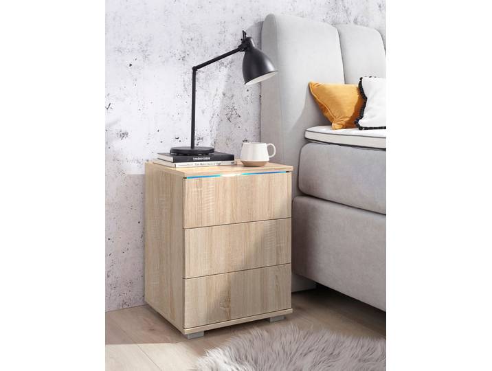 Nachtkommode PRIESS, beige (struktureichefarben hell), B:41cm H:54cm T:38cm, Sideboards, mit LED-Beleuchtung und Push-to-open