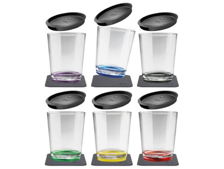 silwy® Magnet-Trinkbecher Multicolor (6er Set), BPA-frei (Tritan) inkl. sechs auslaufsichere Deckel mit integrierter Trinkhalmöffnung und sechs wiederverwendbare, abwaschbare Metall-Nano-Gel-Pads