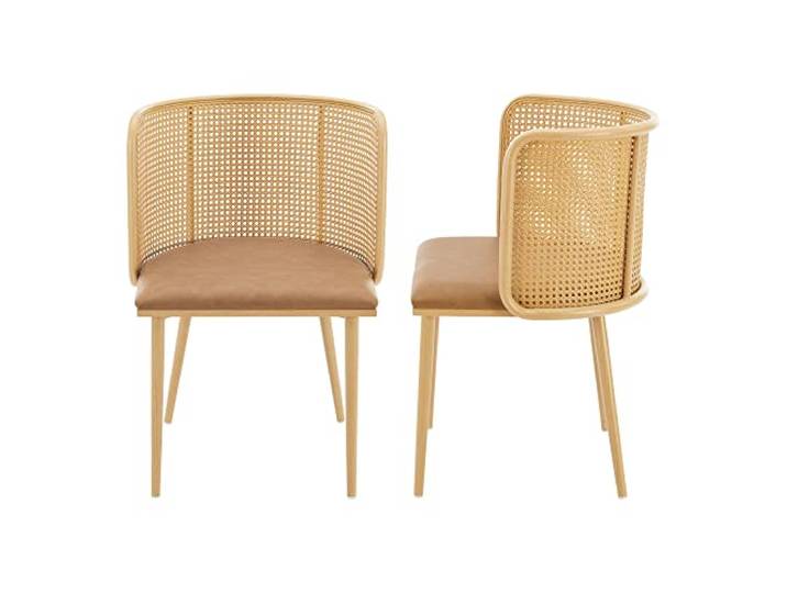 [en.casa] Esszimmerstuhl Flen Stühle Esszimmer 2er Set Rattan Braun 2 x Stuhl Küchenstühle Kunstleder Polsterstuhl Metallbeine in Holzoptik