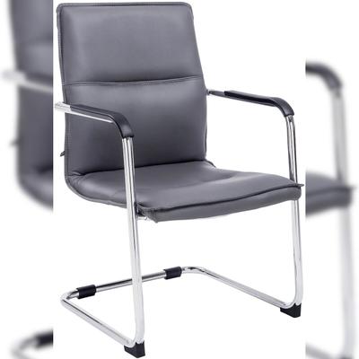 Décoshop26 -Bürostuhl/Besucherstuhl mit Armlehnen aus grauem PVC und Metall in Chromoptik 10_0007297