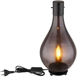 Tischleuchte Rauchglas Nachttischleuchte LED Retro Glas Beistellleuchte schwarz, Metall, 7W 806lm warmweiß, DxH 18x35 cm