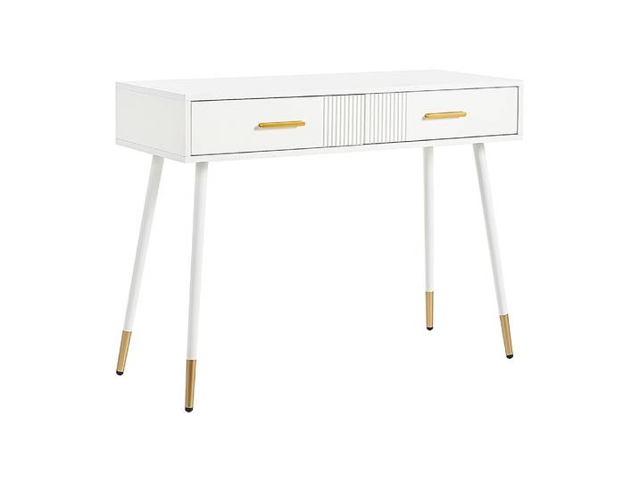 Table de maquillage blanche à 2 tiroirs et pieds métal doré