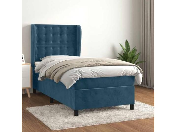 Samt Boxspringbett verstellbares Kopfteil Taschenfederkern Blau 80x200 cm Boxspringbett mit Matratze Dunkelblau 80x200 cm Samt Luxus Bett mit Taschenfederkern und verstellbarem Kopfteil
