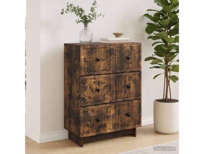 Schubladenschrank 66 x 34,5 x 90 cm Holzwerkstoff Räuchereiche Kommode Vintage-Stil, Wohnzimmer, schwarze Metallgriffe, Retro-Design, Holzwerkstoff, pflegeleichte Oberfläche, vielseitig