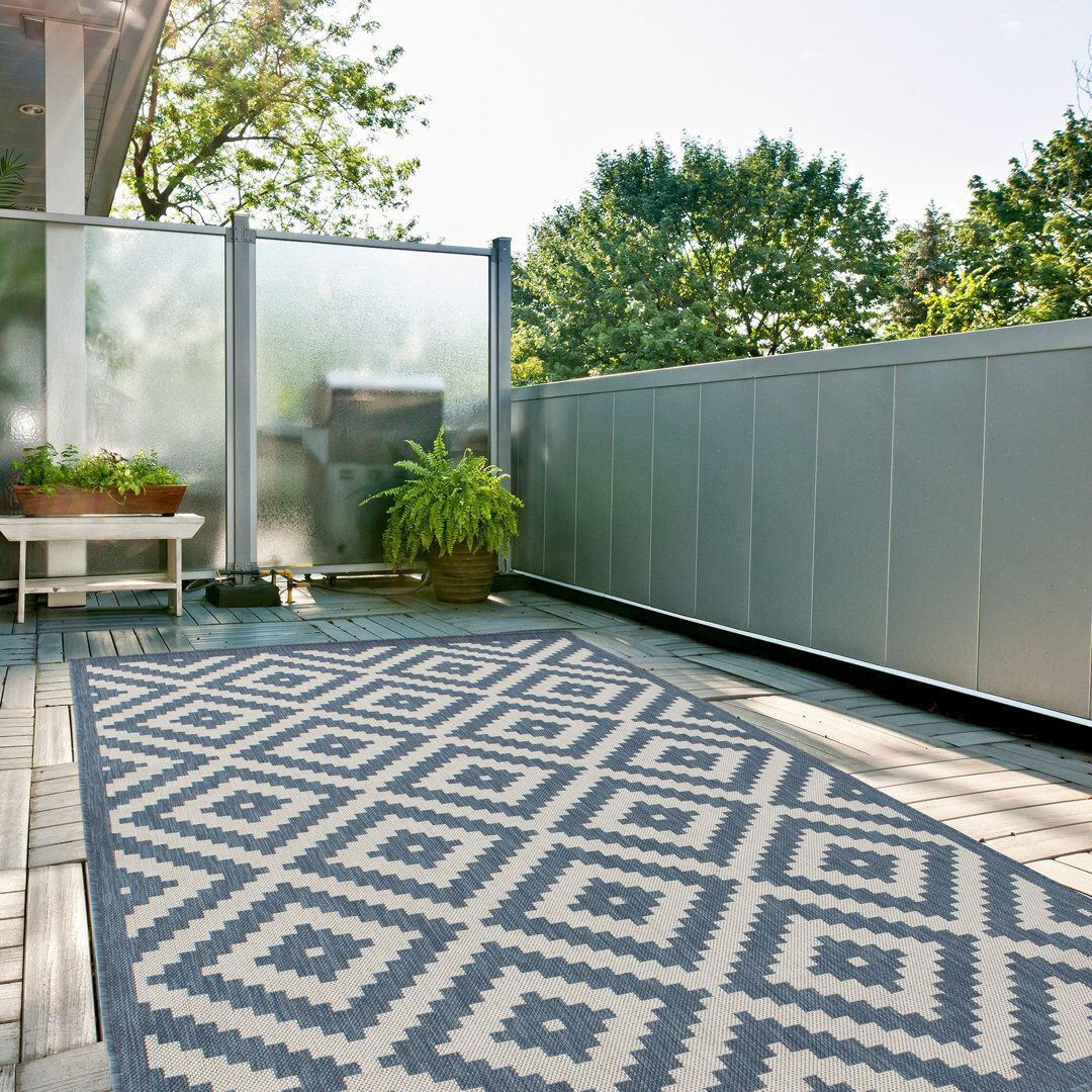 THE RUGS Ecology Collection Geometric Indoor / Outdoor Area Rug Blue Rectangle 160 x 230cm